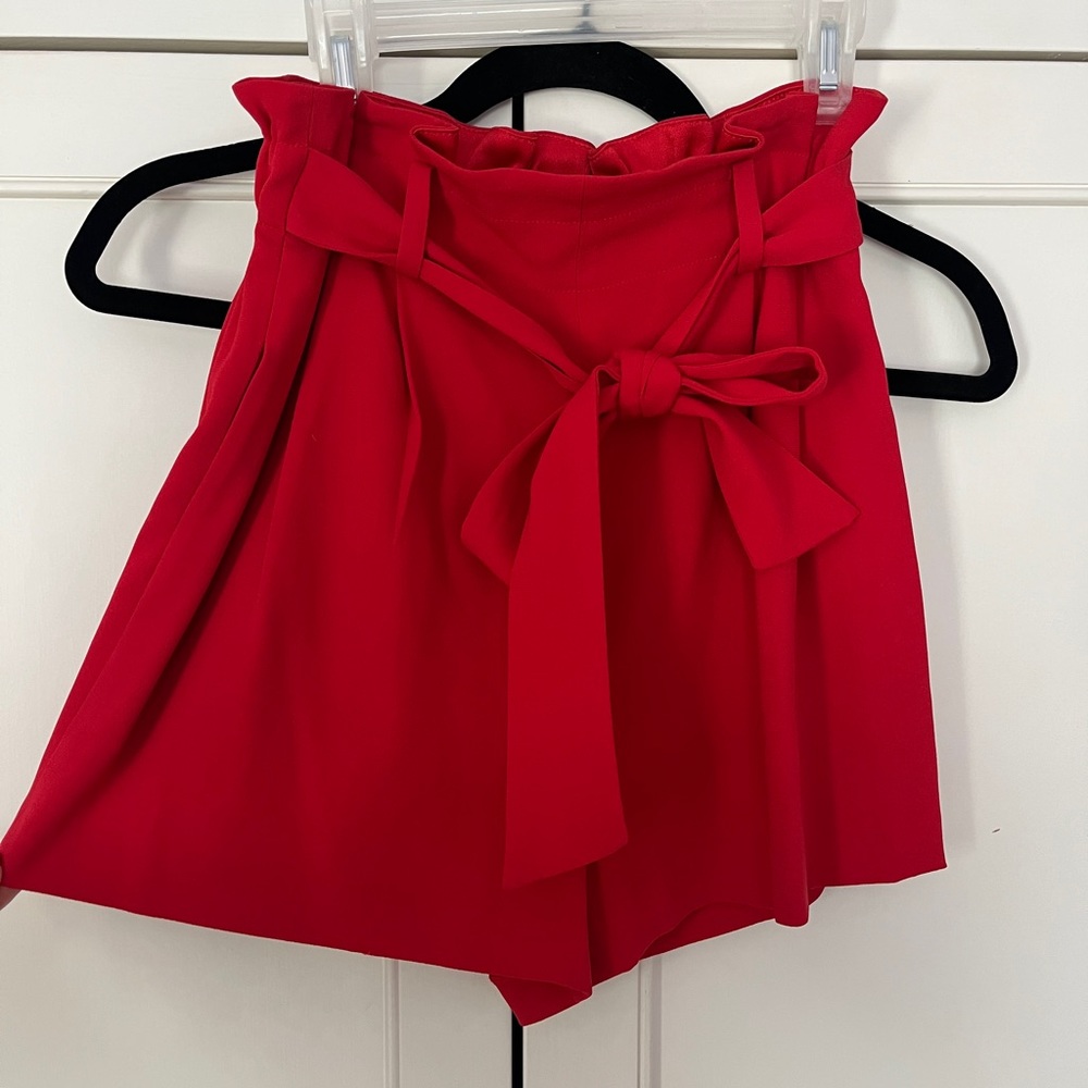 Babaton Red Flounce Shorts